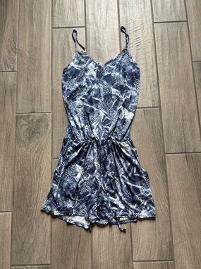 Ariella Navy and White Tie-Dye Spaghetti Strap Romper